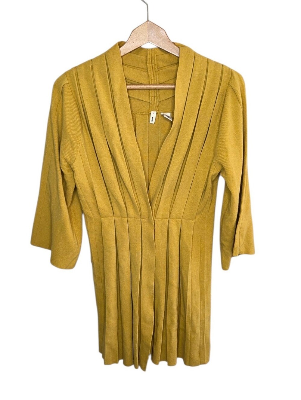 Moth Anthropologie Mustard Yellow Pleated Pintuck Kimono Cardigan Sweater Medium
